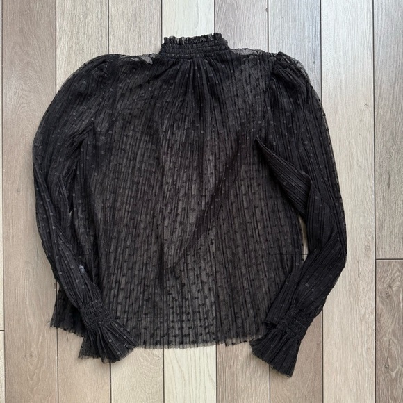 STATE Black Blouse with Puff Sleeves and Ruffled Mandarin Collar - Picture 6 of 6